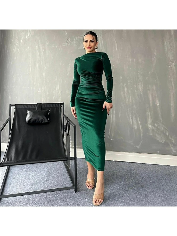 Ruched Mid-rise Slim Long Sleeves Dress - Image 6