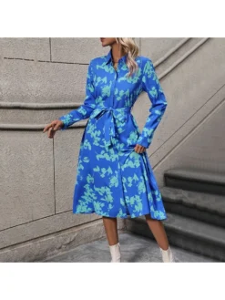 Print Mid-rise Cardigan Long Sleeve Dresses
