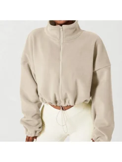 Stand Collar Drawstring Zipper Coats