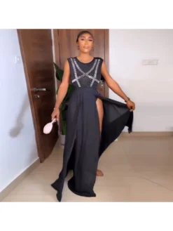 Hot Drilling Perspective Backless Bodysuits Maxi Dress