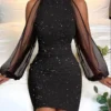 See Through Off Shoulder Bodycon Dress