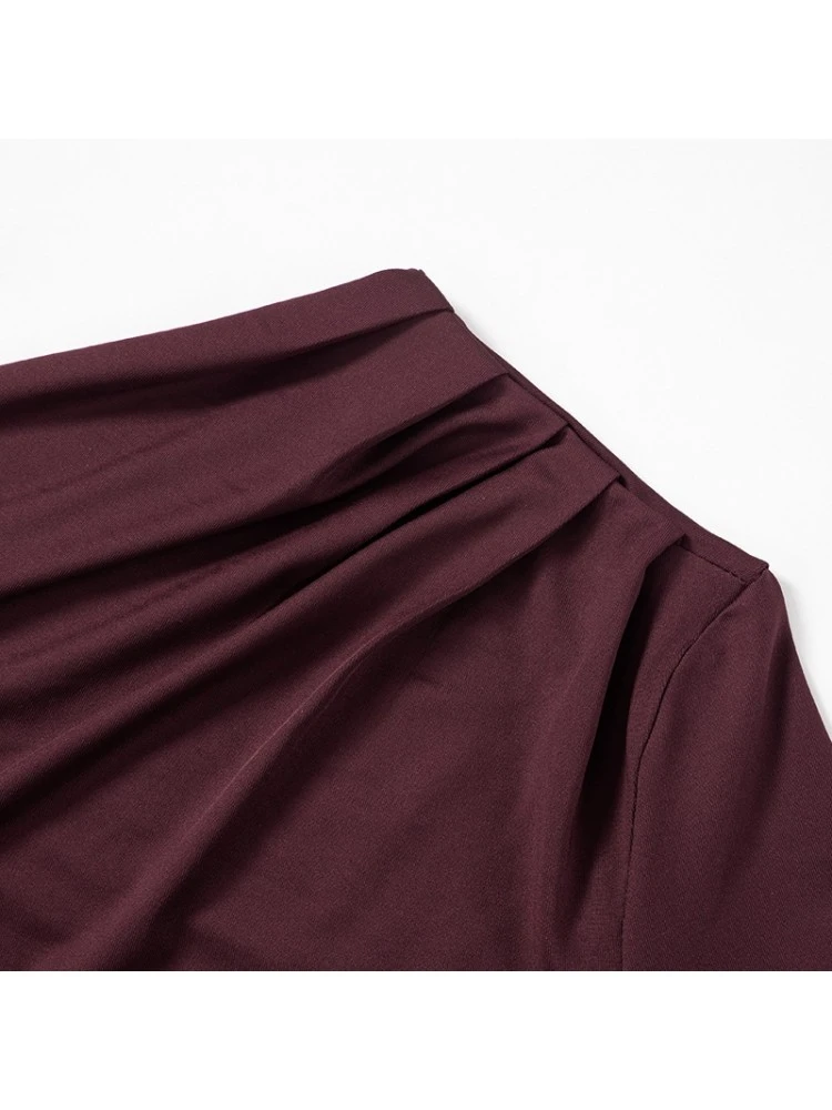 Ruched Inclined Shoulder Fitted Maxi Dresses - Image 8