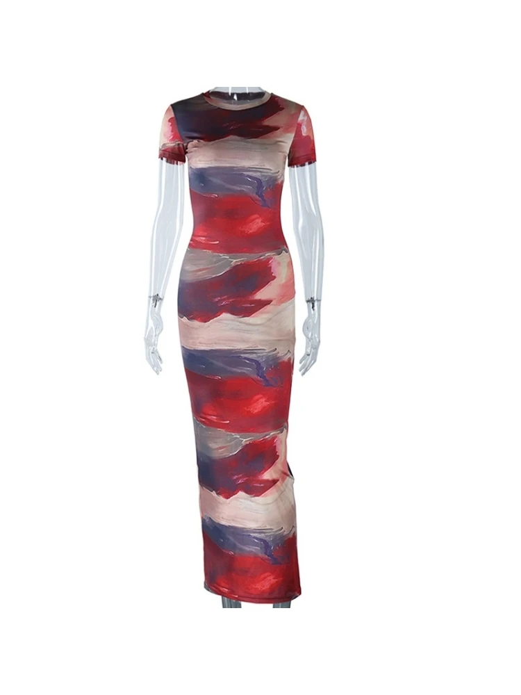 Colorblock Printed Fitted Short Sleeve Dress - Image 6