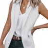Solid Lapel Neck Buckle Sleeveless Blazers