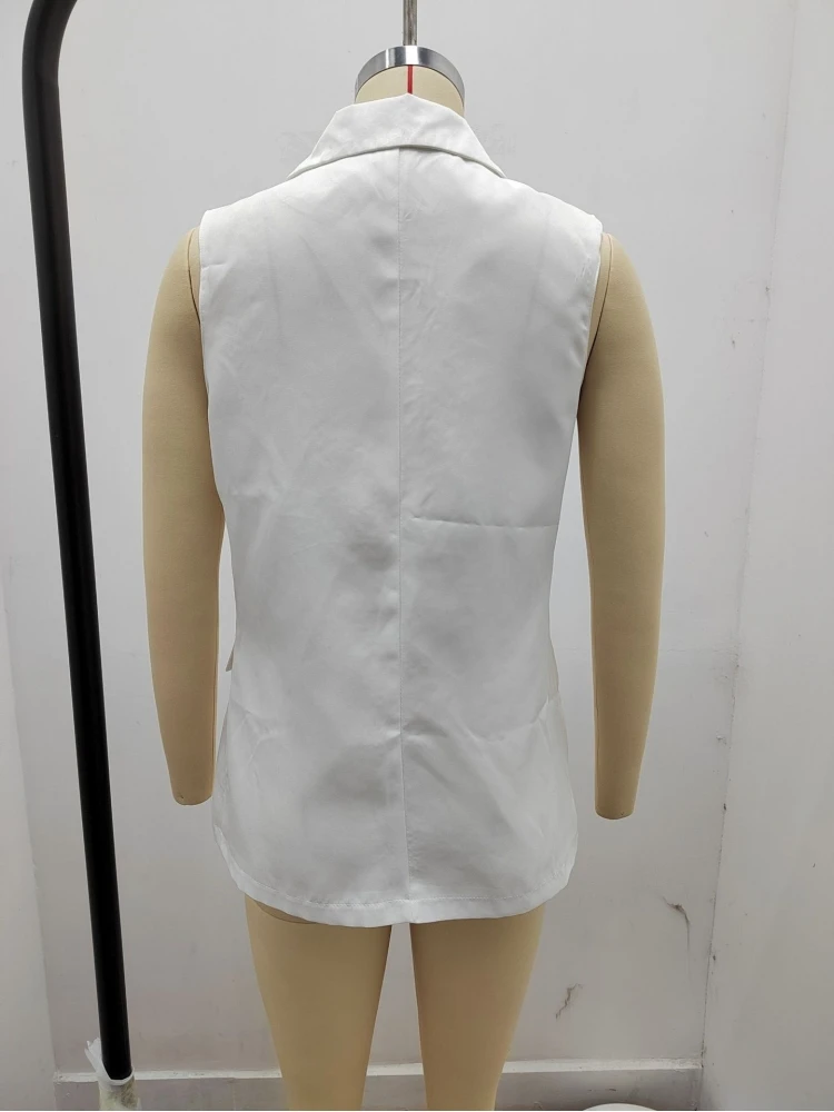 Solid Lapel Neck Buckle Sleeveless Blazers - Image 7