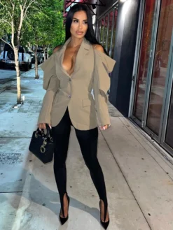 Irregular Cut Outs Chain Buckle Blazers