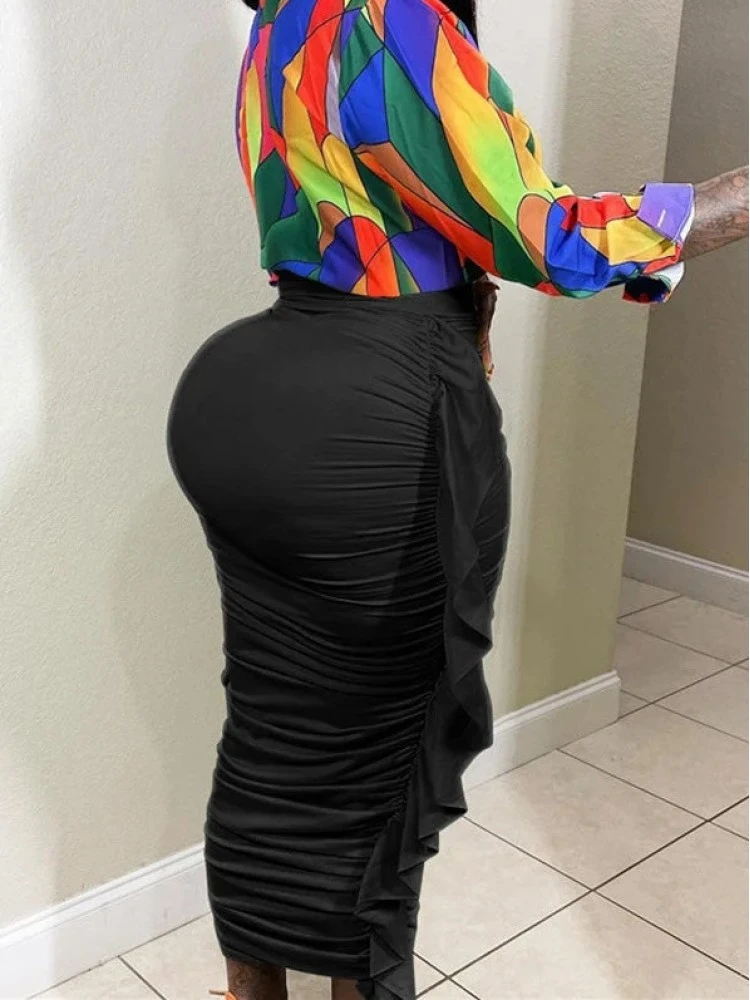 Solid Color Ruched Fitted Skirts - Image 4