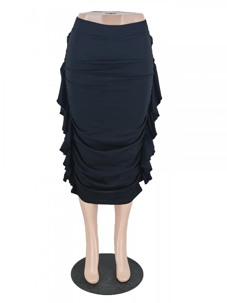 Solid Color Ruched Fitted Skirts - Image 5
