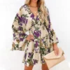 Print Lantern Sleeve Slim Long Sleeves Dress