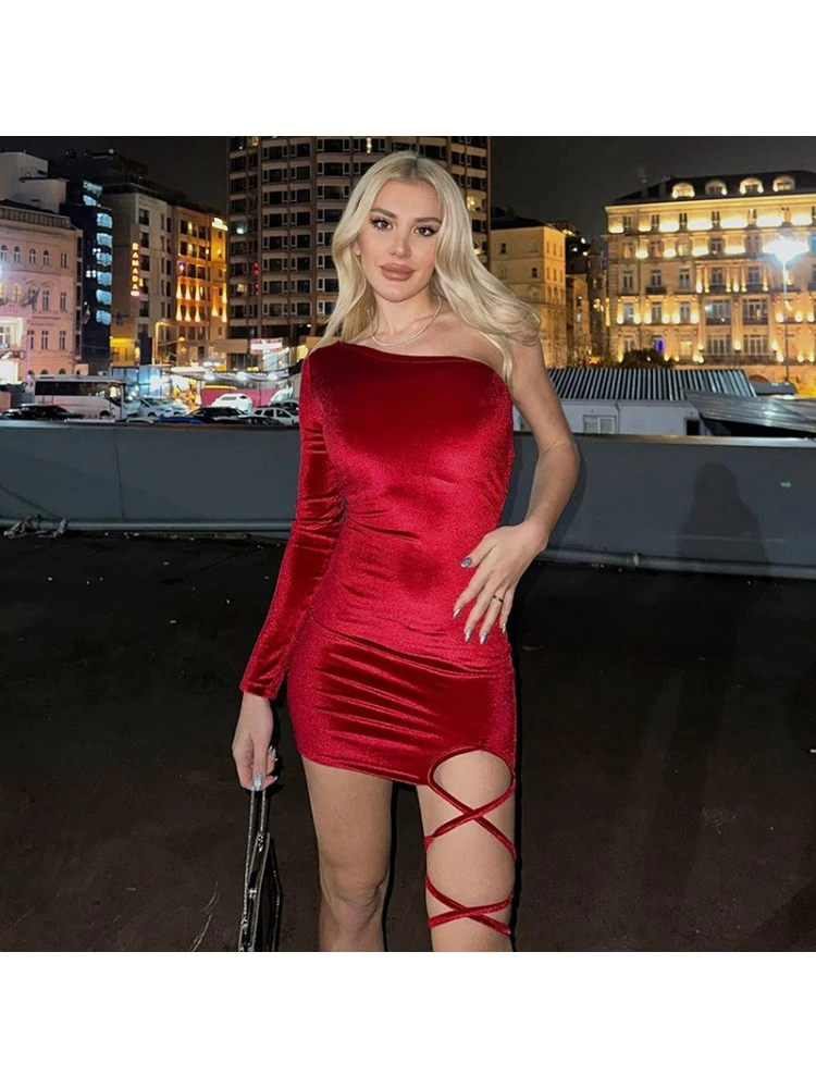 Tie-wrap One Shoulder Slim Mini Dress - Image 6