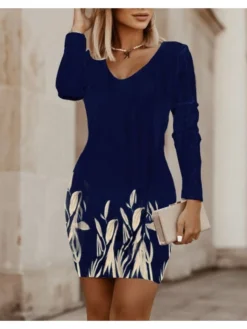 Print Long Sleeve A-line Long Sleeve Dresses