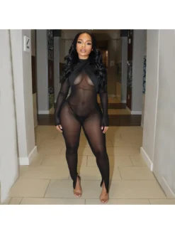 Wrap See Through Patchwork Fitted Jumpsuit