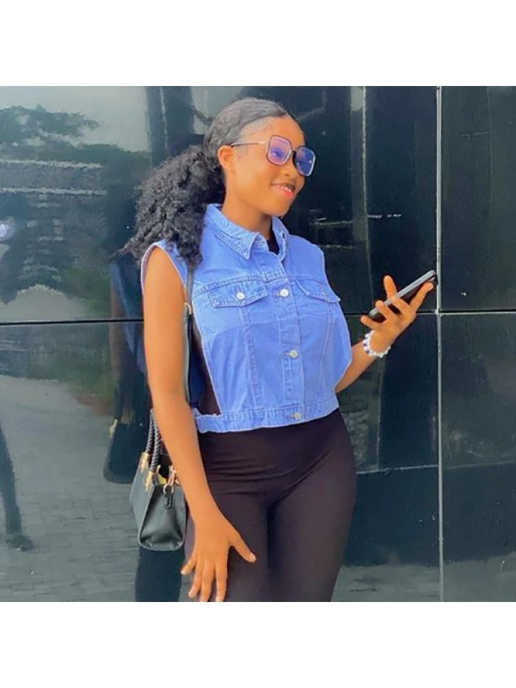 Lace Up Denim Cargo Tanks Coats - Image 2