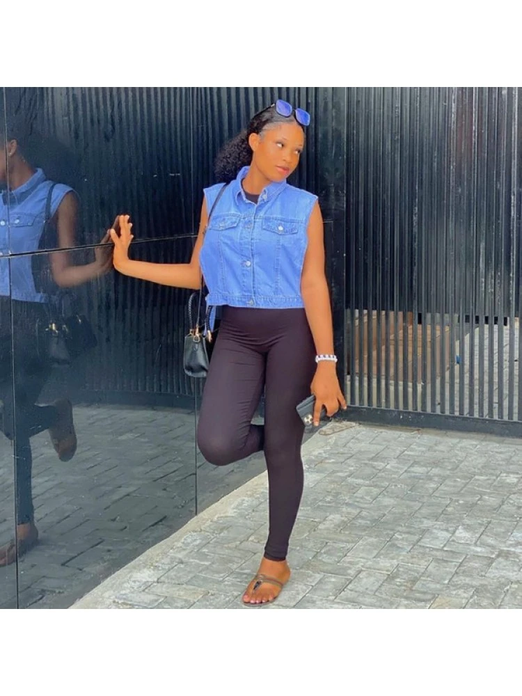 Lace Up Denim Cargo Tanks Coats - Image 4