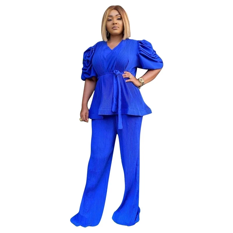 Ruffle V Neck Puff Sleeve Trouser Sets - Image 3