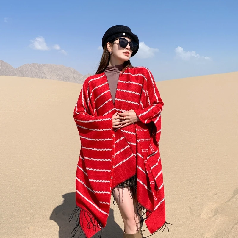 Striped Fringe Goddess-like Shawl - Image 2