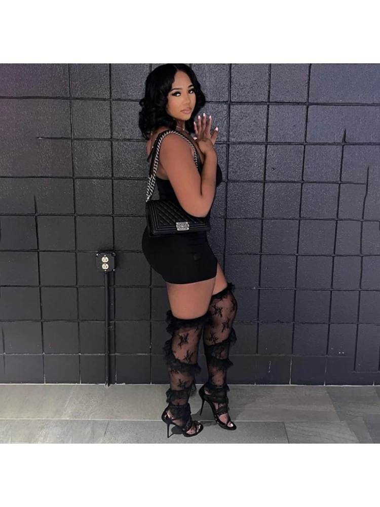 See Through Lace Knee Stockings - Image 2