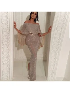 Gradient Color Boat Neck Batwing Short Sleeve Dresses