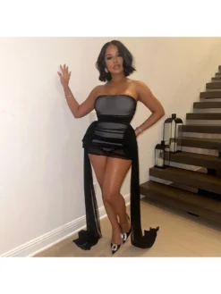 See Through Ribbons Strapless Mini Dress