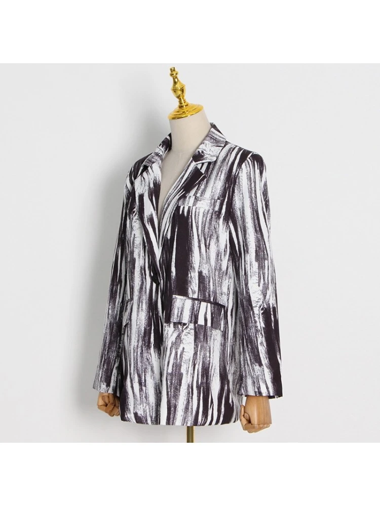 Patchwork Graffiti Print Loose Blazers - Image 3