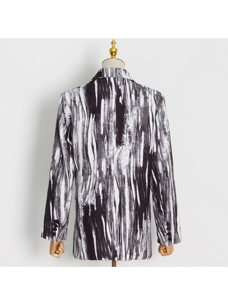 Patchwork Graffiti Print Loose Blazers - Image 4