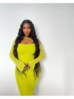 Ruched One Shoulder Hollow Out Fitted Midi Dress