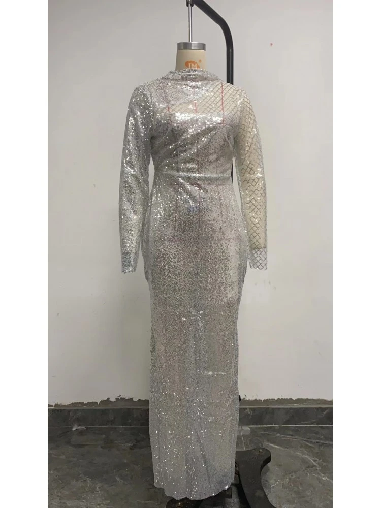 Patchwork High Rise Skinny Long Sleeve Dresses - Image 3