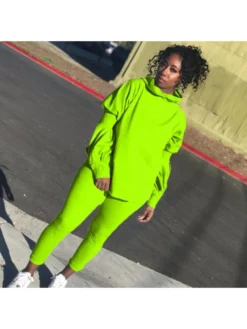 Solid Pullover Hooded Loose Trouser Sets