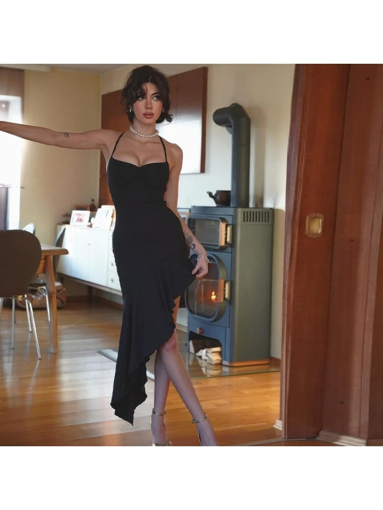 Low Cut Fitted Backless Halter Maxi Dress