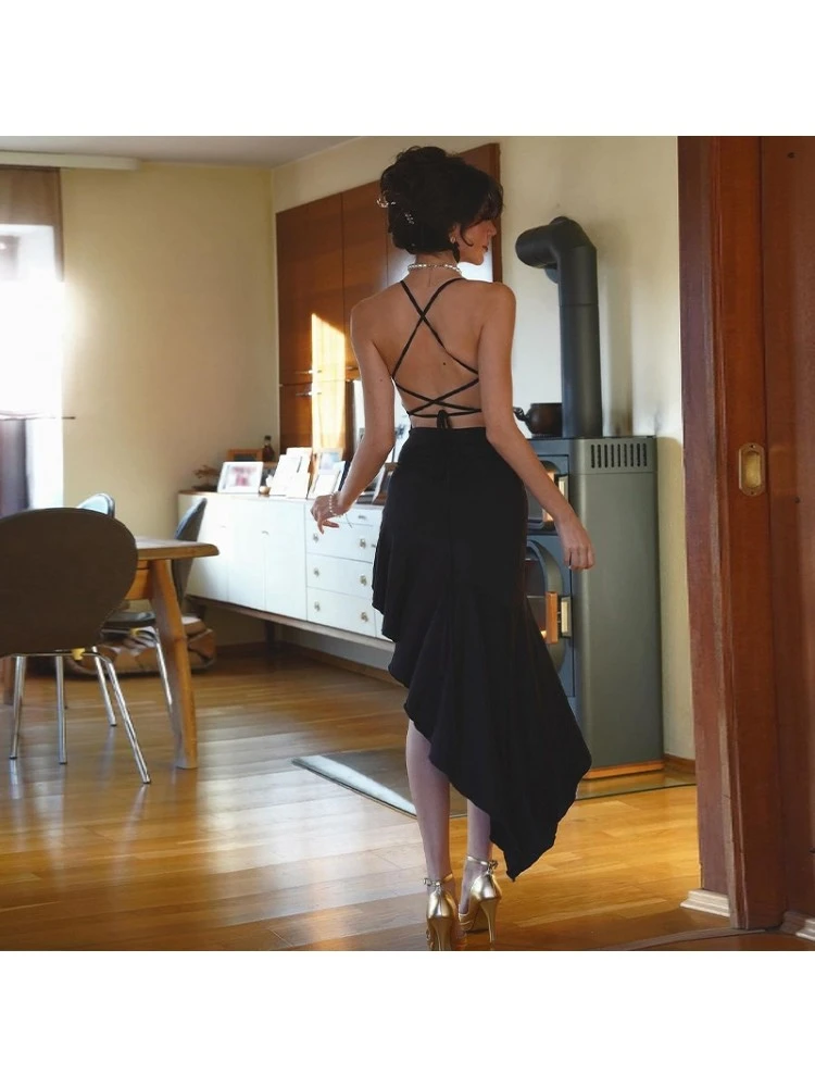 Low Cut Fitted Backless Halter Maxi Dress - Image 3