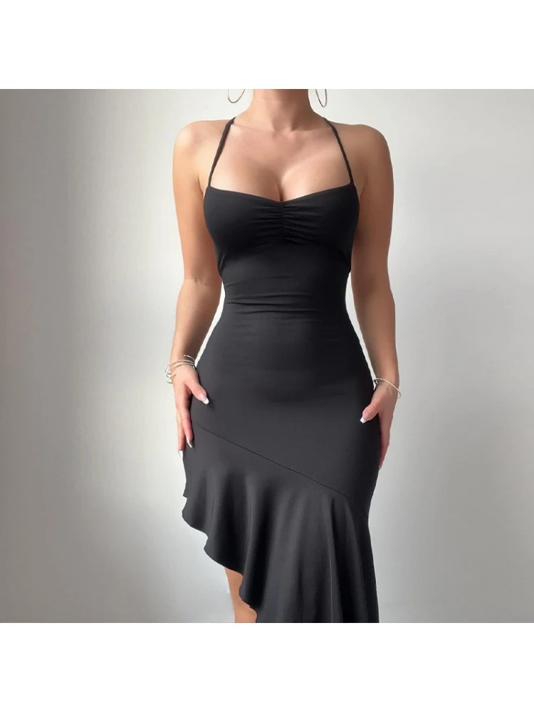 Low Cut Fitted Backless Halter Maxi Dress - Image 4