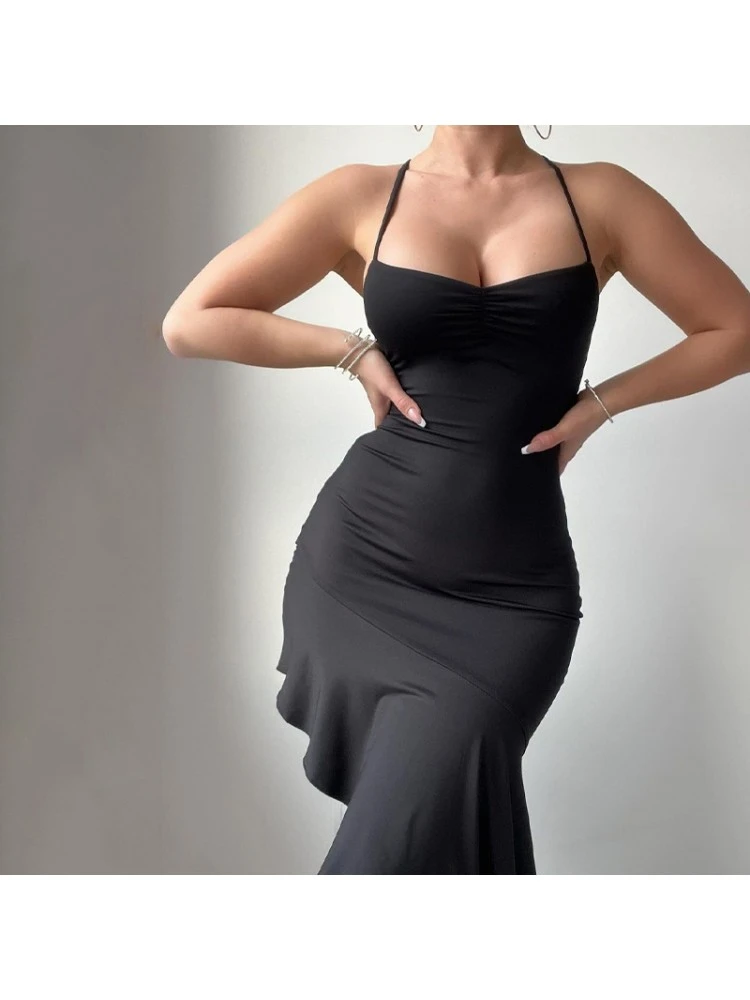 Low Cut Fitted Backless Halter Maxi Dress - Image 5