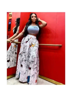 Geometric Pattern High Rise Loose Skirts