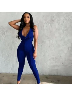 Deep V Neck Halter Backless Jumpsuit