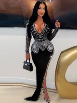 See Through Embellished Fitted Maxi Dress