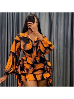 Print High Rise Fitted Plus Long Sleeve Dresses