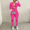 Solid Zipper Fitted Long Sleeve Jumpsuit