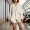 Patchwork Long Sleeve Blazers Jackets Shorts 3 Piese Sets