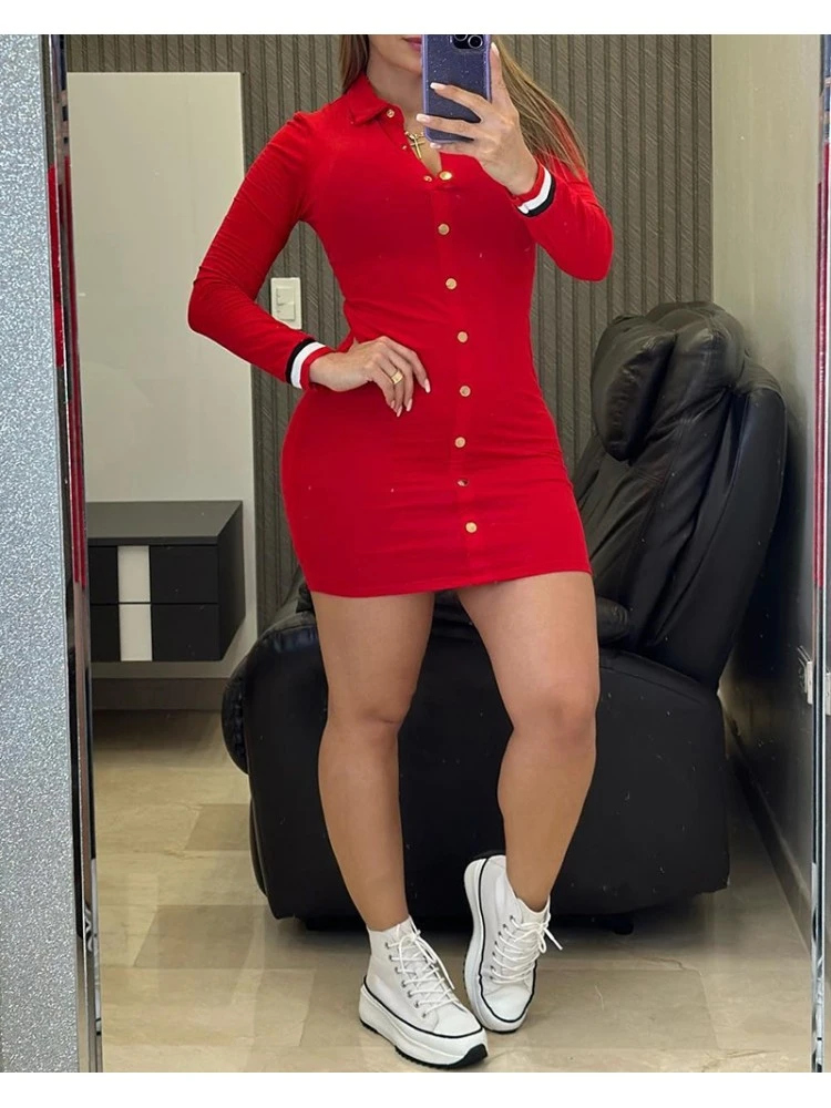 Printed Long Sleeve Skinny Long Sleeves Dress - Image 2