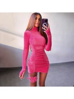 Solid Color Turtleneck Skinny Long Sleeves Dress
