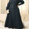 Solid Color Denim Fitted Plus Long Sleeves Dress