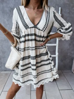 Striped Mid-rise Loose Long Sleeves Dress