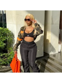 Colorblock Camouflage Cargo Cropped Coats