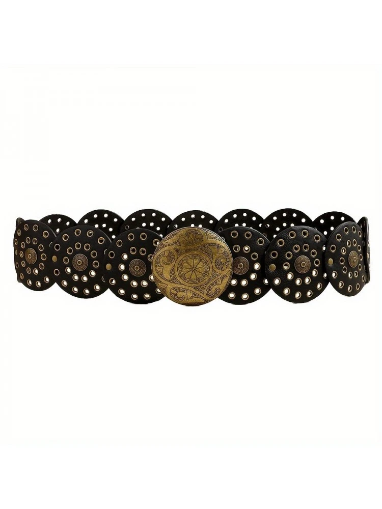 Hollow Out Metal Decor Faux Leather Belt
