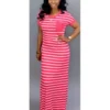 Striped High Rise Fitted Short Sleeve Maxi Dress