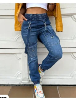 Solid Color Denim High Rise Jeans