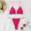 Tie-wrap Colorblock Striped Lace-Up Bikinis