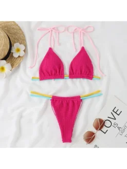 Tie-wrap Colorblock Striped Lace-Up Bikinis