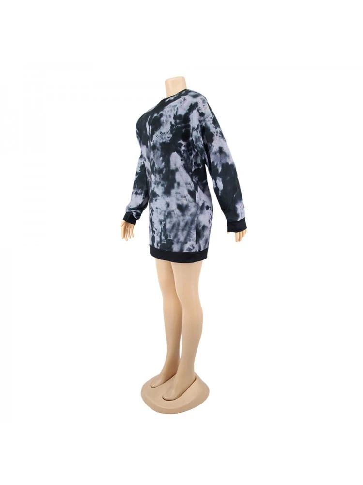 Tie Dye Crew Neck Baggy Long Sleeves Dress - Image 5