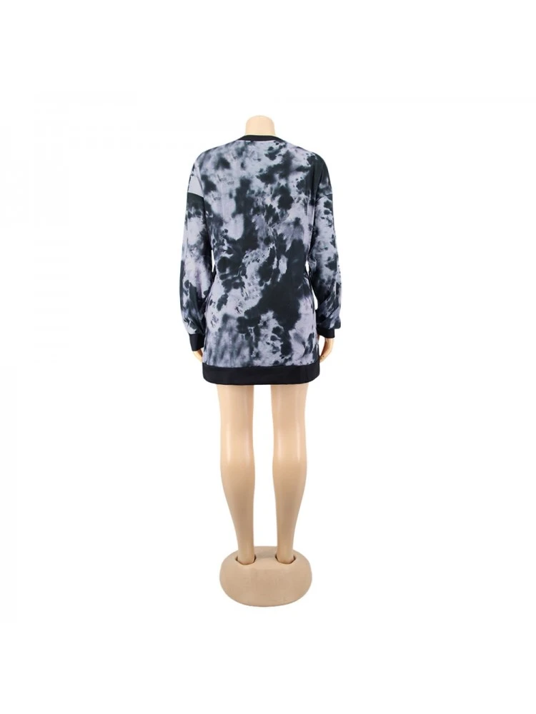 Tie Dye Crew Neck Baggy Long Sleeves Dress - Image 6